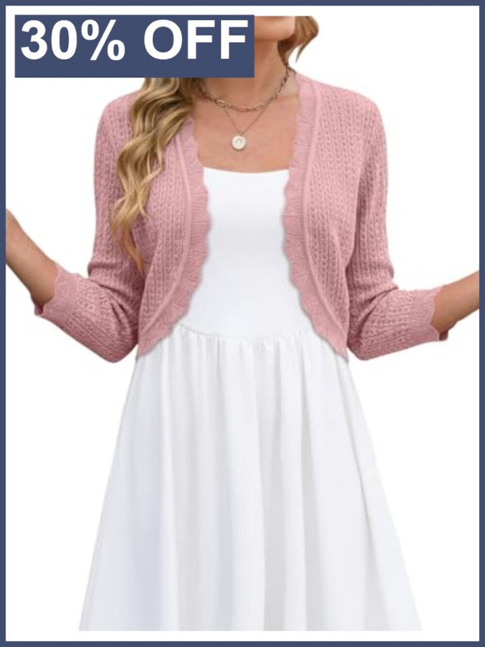 Women's 3/4 Sleeve Cropped Cardigan Shrug Lightweight Knit Bolero